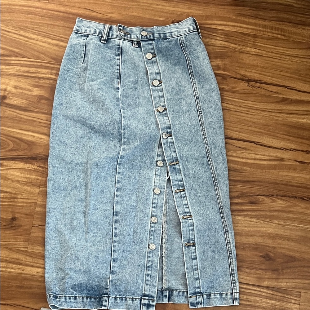 Denim Button-Front Skirt